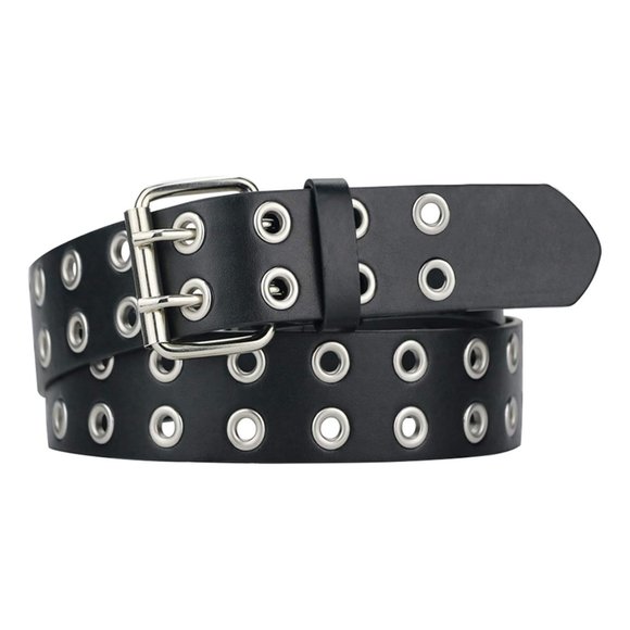 Leather belt black NEW large size 38-40 double grommet belt men's belt - Picture 1 of 6